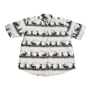 Outdoor Life Nature Buck Deer Collared Button Up Short Sleeve Shirt | Size XXL